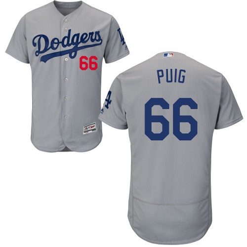 Men's Majestic Los Angeles Dodgers #66 Yasiel Puig Gray Alternate Road Flexbase Authentic Collection MLB Jersey