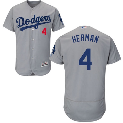 Men's Majestic Los Angeles Dodgers #4 Babe Herman Gray Alternate Road Flexbase Authentic Collection MLB Jersey