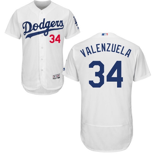 Men's Majestic Los Angeles Dodgers #34 Fernando Valenzuela White Flexbase Authentic Collection MLB Jersey