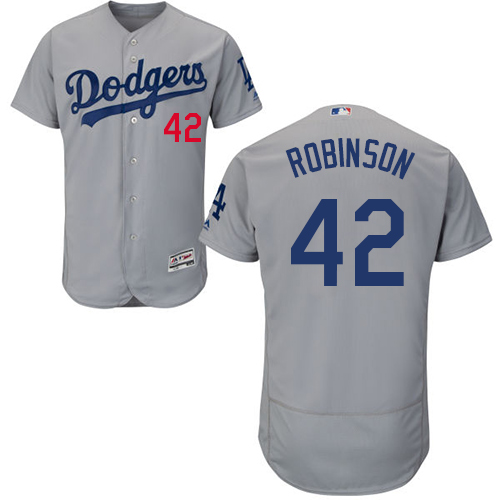 Men's Majestic Los Angeles Dodgers #42 Jackie Robinson Gray Alternate Road Flexbase Authentic Collection MLB Jersey