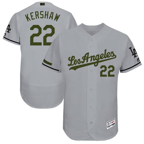 Men's Majestic Los Angeles Dodgers #22 Clayton Kershaw Grey Memorial Day Authentic Collection Flex Base MLB Jersey