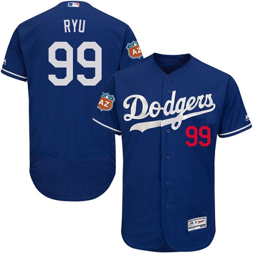 Men's Majestic Los Angeles Dodgers #99 Hyun-Jin Ryu Authentic Royal Blue Alternate Cool Base MLB Jersey