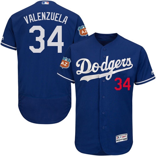 Men's Majestic Los Angeles Dodgers #34 Fernando Valenzuela Authentic Royal Blue Alternate Cool Base MLB Jersey