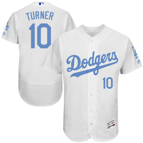 Men's Majestic Los Angeles Dodgers #10 Justin Turner Authentic White 2016 Father's Day Fashion Flex Base MLB Jersey