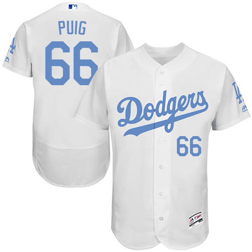 Men's Majestic Los Angeles Dodgers #66 Yasiel Puig Authentic White 2016 Father's Day Fashion Flex Base MLB Jersey