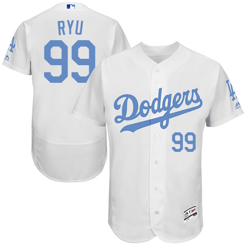 Men's Majestic Los Angeles Dodgers #99 Hyun-Jin Ryu Authentic White 2016 Father's Day Fashion Flex Base MLB Jersey