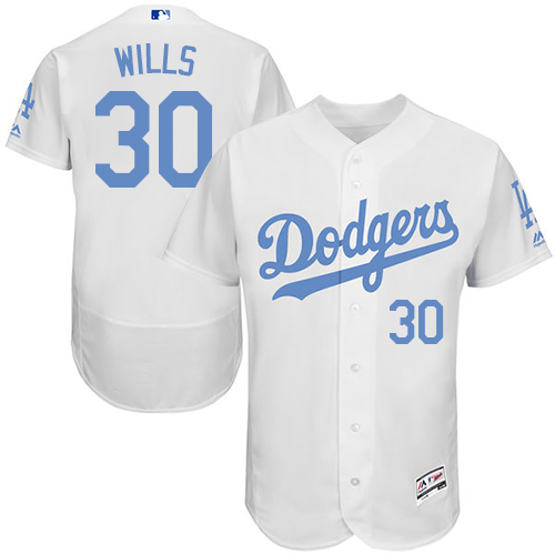 Men's Majestic Los Angeles Dodgers #30 Maury Wills Authentic White 2016 Father's Day Fashion Flex Base MLB Jersey