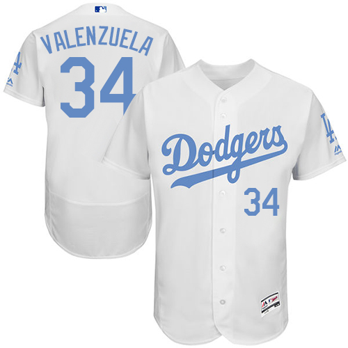 Men's Majestic Los Angeles Dodgers #34 Fernando Valenzuela Authentic White 2016 Father's Day Fashion Flex Base MLB Jersey