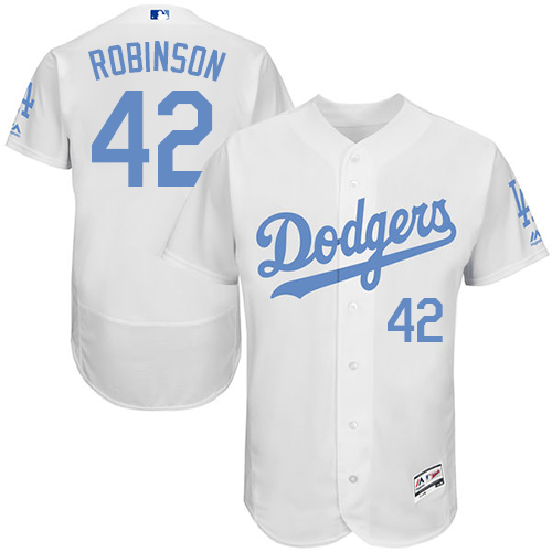 Men's Majestic Los Angeles Dodgers #42 Jackie Robinson Authentic White 2016 Father's Day Fashion Flex Base MLB Jersey