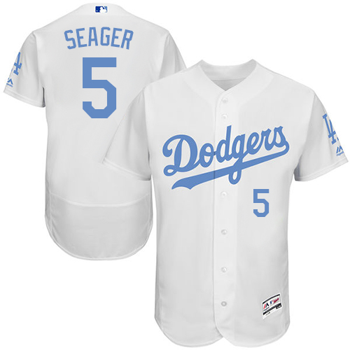 Men's Majestic Los Angeles Dodgers #5 Corey Seager Authentic White 2016 Father's Day Fashion Flex Base MLB Jersey