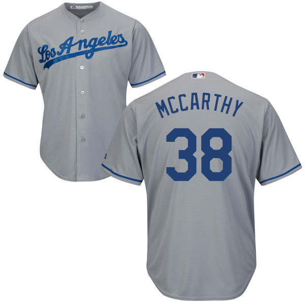 Men's Majestic Los Angeles Dodgers #38 Brandon McCarthy Replica Grey Road Cool Base MLB Jersey