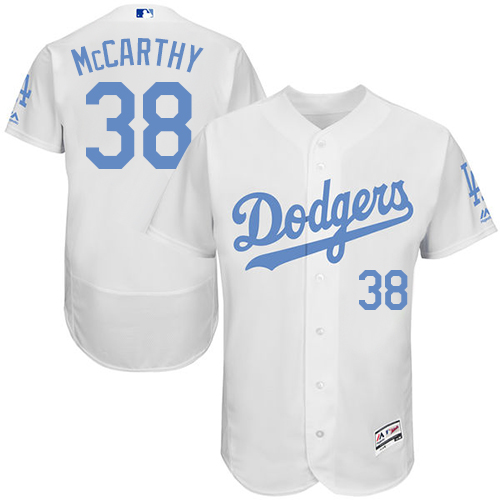 Men's Majestic Los Angeles Dodgers #38 Brandon McCarthy Authentic White 2016 Father's Day Fashion Flex Base MLB Jersey