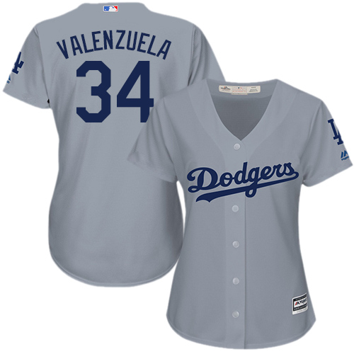 Women's Majestic Los Angeles Dodgers #34 Fernando Valenzuela Authentic Grey Road Cool Base MLB Jersey