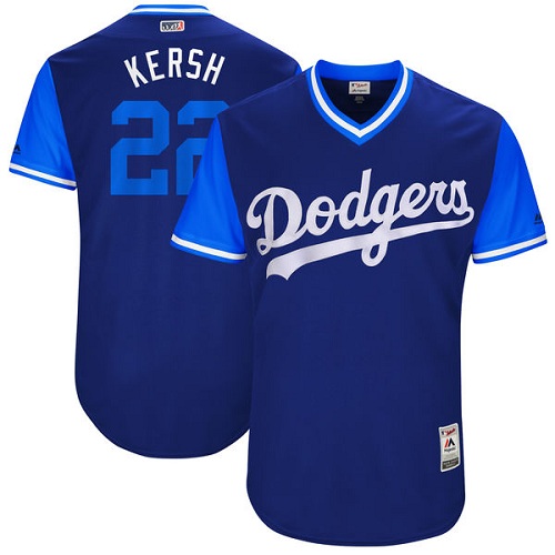 Men's Majestic Los Angeles Dodgers #22 Clayton Kershaw "Kersh" Authentic Navy Blue 2017 Players Weekend MLB Jersey