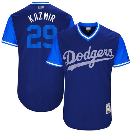Men's Majestic Los Angeles Dodgers #29 Scott Kazmir "Kazmir" Authentic Navy Blue 2017 Players Weekend MLB Jersey