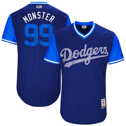 Men's Majestic Los Angeles Dodgers #99 Hyun-Jin Ryu "Monster" Authentic Navy Blue 2017 Players Weekend MLB Jersey