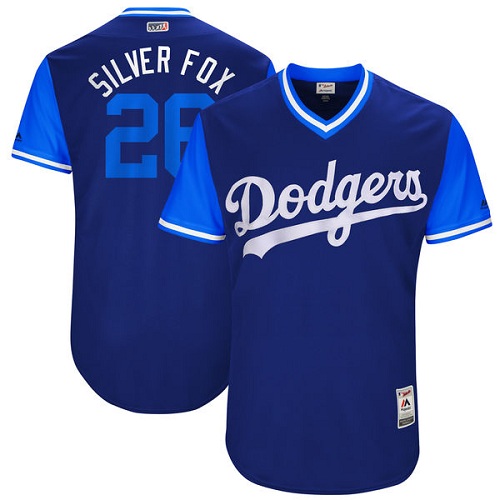 Men's Majestic Los Angeles Dodgers #26 Chase Utley "Silver Fox" Authentic Navy Blue 2017 Players Weekend MLB Jersey