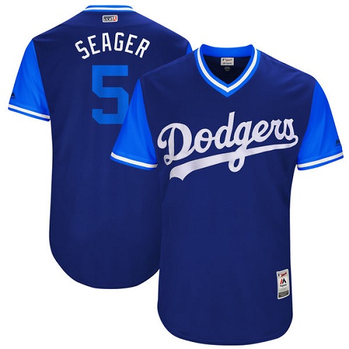 Men's Majestic Los Angeles Dodgers #5 Corey Seager "Seager" Authentic Navy Blue 2017 Players Weekend MLB Jersey