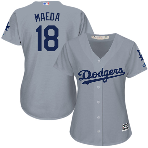 Women's Majestic Los Angeles Dodgers #18 Kenta Maeda Authentic Grey Road Cool Base MLB Jersey
