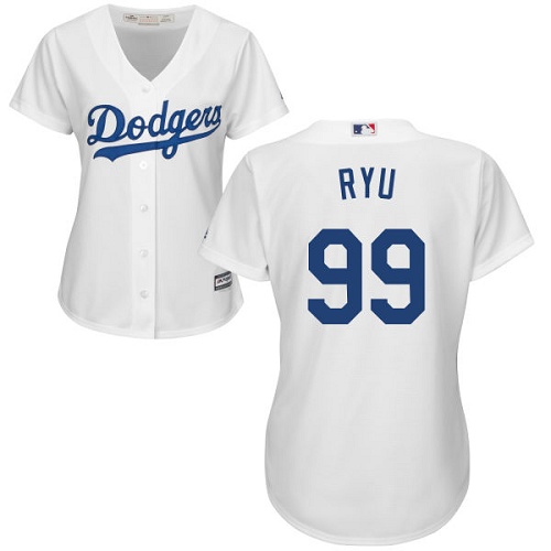 Women's Majestic Los Angeles Dodgers #99 Hyun-Jin Ryu Authentic White Home Cool Base MLB Jersey