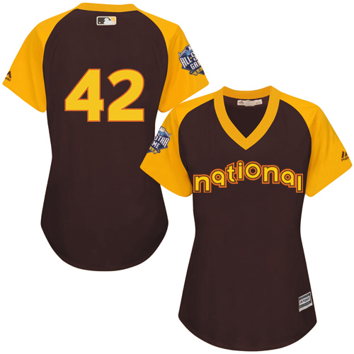 Women's Majestic Los Angeles Dodgers #42 Jackie Robinson Authentic Brown 2016 All-Star National League BP Cool Base MLB Jersey