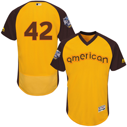 Men's Majestic Los Angeles Dodgers #42 Jackie Robinson Yellow 2016 All-Star American League BP Authentic Collection Flex Base MLB Jersey