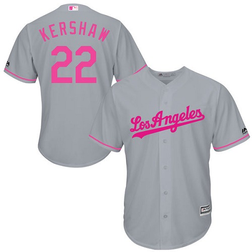 Men's Majestic Los Angeles Dodgers #22 Clayton Kershaw Replica Grey 2016 Mother's Day Cool Base MLB Jersey