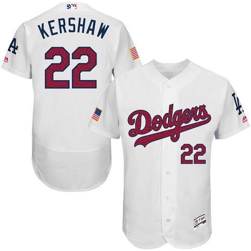 Men's Majestic Los Angeles Dodgers #22 Clayton Kershaw White Fashion Stars & Stripes Flex Base MLB Jersey