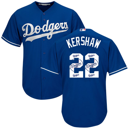 Men's Majestic Los Angeles Dodgers #22 Clayton Kershaw Authentic Royal Blue Team Logo Fashion Cool Base MLB Jersey