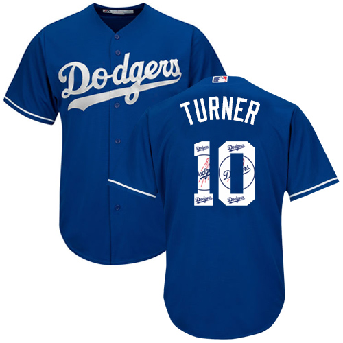 Men's Majestic Los Angeles Dodgers #10 Justin Turner Authentic Royal Blue Team Logo Fashion Cool Base MLB Jersey