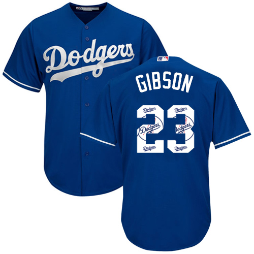 Men's Majestic Los Angeles Dodgers #23 Kirk Gibson Authentic Royal Blue Team Logo Fashion Cool Base MLB Jersey