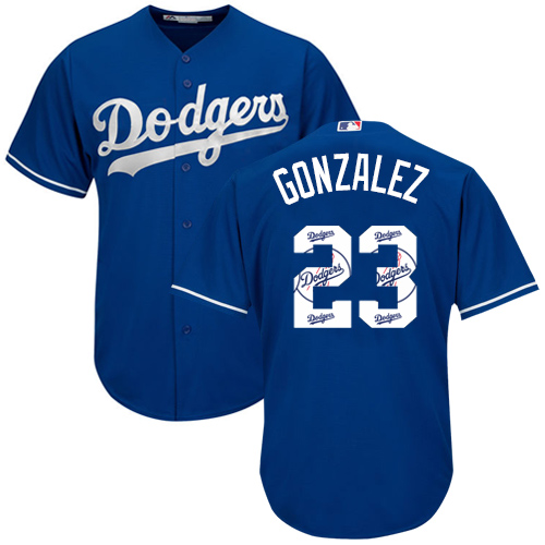 Men's Majestic Los Angeles Dodgers #23 Adrian Gonzalez Authentic Royal Blue Team Logo Fashion Cool Base MLB Jersey