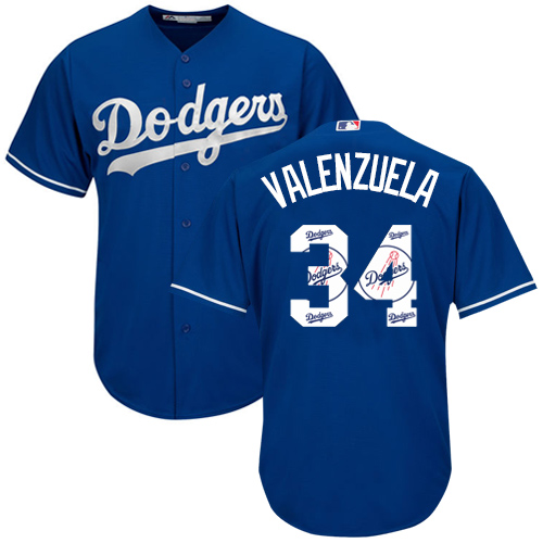 Men's Majestic Los Angeles Dodgers #34 Fernando Valenzuela Authentic Royal Blue Team Logo Fashion Cool Base MLB Jersey