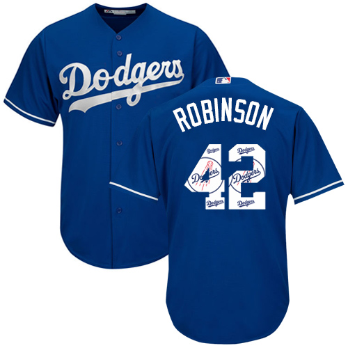 Men's Majestic Los Angeles Dodgers #42 Jackie Robinson Authentic Royal Blue Team Logo Fashion Cool Base MLB Jersey