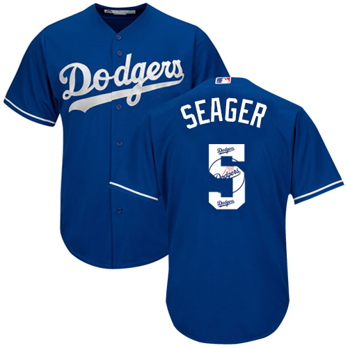 Men's Majestic Los Angeles Dodgers #5 Corey Seager Authentic Royal Blue Team Logo Fashion Cool Base MLB Jersey