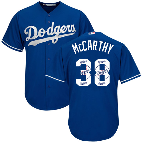 Men's Majestic Los Angeles Dodgers #38 Brandon McCarthy Authentic Royal Blue Team Logo Fashion Cool Base MLB Jersey