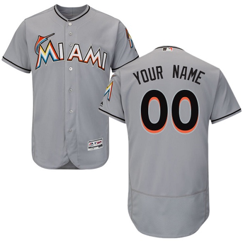 Men's Majestic Miami Marlins Customized Authentic Grey Road Cool Base MLB Jersey