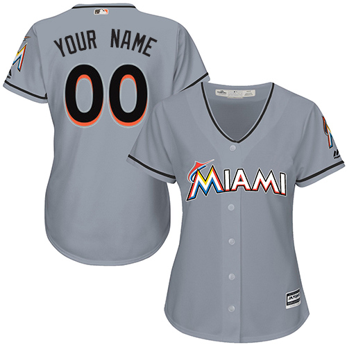 Women's Majestic Miami Marlins Customized Authentic Grey Road Cool Base MLB Jersey