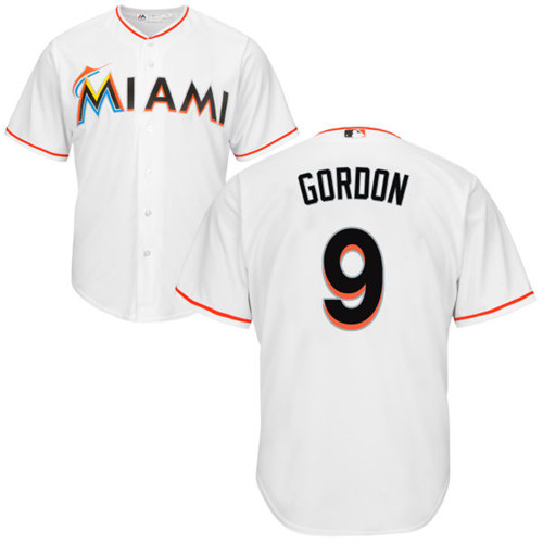 Men's Majestic Miami Marlins #9 Dee Gordon Replica White Home Cool Base MLB Jersey