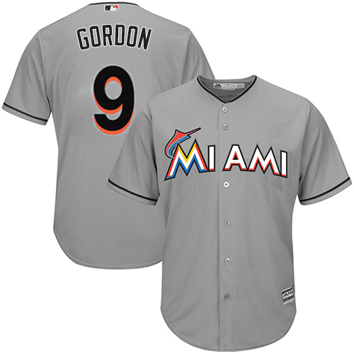 Men's Majestic Miami Marlins #9 Dee Gordon Authentic Grey Road Cool Base MLB Jersey
