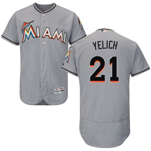 Men's Majestic Miami Marlins #21 Christian Yelich Authentic Grey Road Cool Base MLB Jersey