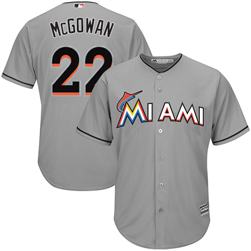Men's Majestic Miami Marlins #22 Dustin McGowan Replica Grey Road Cool Base MLB Jersey