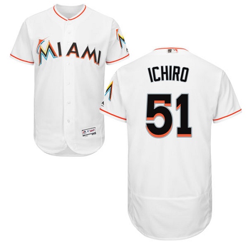 Men's Majestic Miami Marlins #51 Ichiro Suzuki Authentic White Home Cool Base MLB Jersey