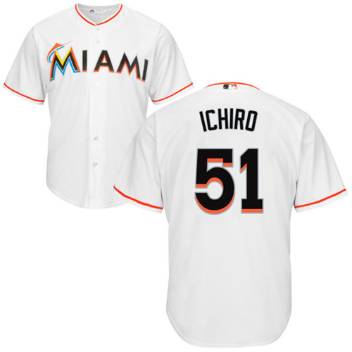 Men's Majestic Miami Marlins #51 Ichiro Suzuki Replica White Home Cool Base MLB Jersey