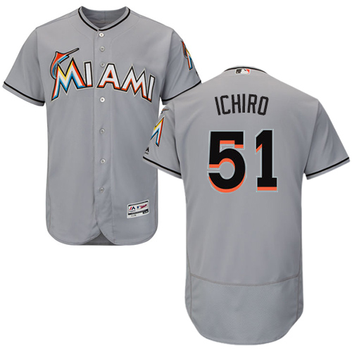 Men's Majestic Miami Marlins #51 Ichiro Suzuki Authentic Grey Road Cool Base MLB Jersey
