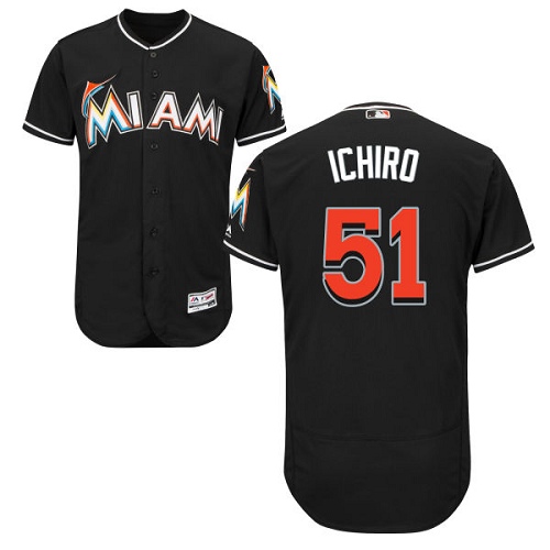 Men's Majestic Miami Marlins #51 Ichiro Suzuki Authentic Black Alternate 2 Cool Base MLB Jersey