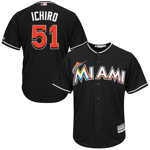 Men's Majestic Miami Marlins #51 Ichiro Suzuki Replica Black Alternate 2 Cool Base MLB Jersey