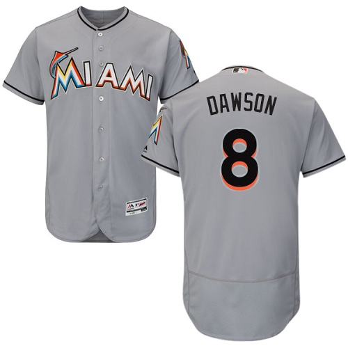 Men's Majestic Miami Marlins #8 Andre Dawson Authentic Grey Road Cool Base MLB Jersey