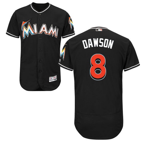 Men's Majestic Miami Marlins #8 Andre Dawson Authentic Black Alternate 2 Cool Base MLB Jersey