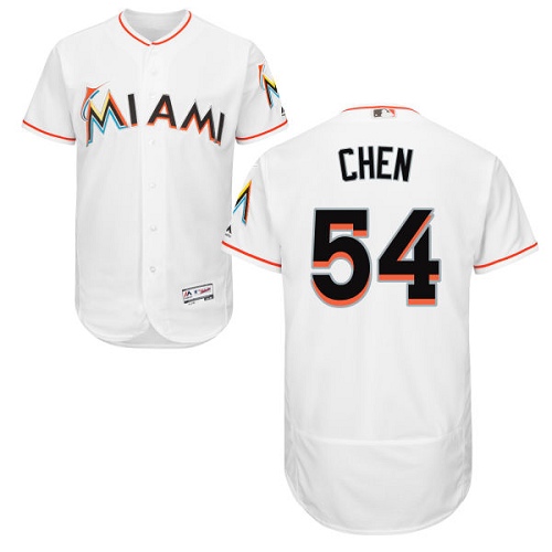 Men's Majestic Miami Marlins #54 Wei-Yin Chen Authentic White Home Cool Base MLB Jersey